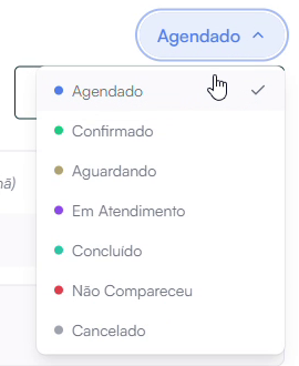 Lista de status do agendamento com a opção Cancelado