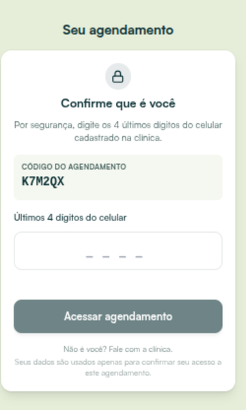 A tela Confirme que é você, que pede os 4 últimos dígitos do celular