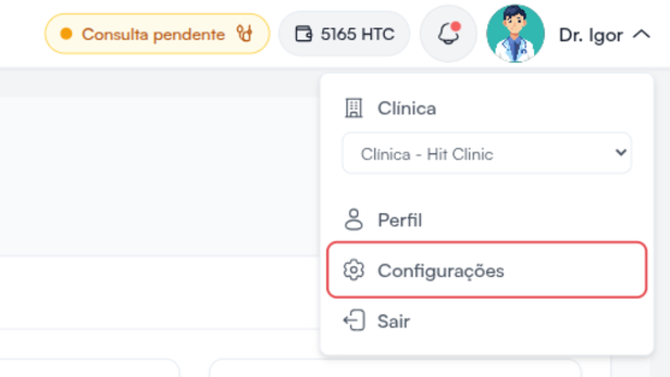 O menu da foto, no canto superior direito, com a opção Configurações destacada